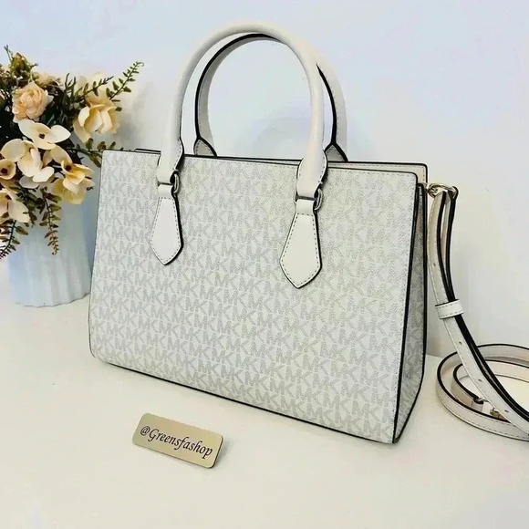 Michael Kors Purse & Wallet Sheila Medium Signature & Metallic Satchel Pale Gold - Picture 9 of 12